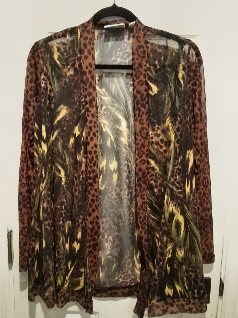 Susan Graver Brown and Black Printed Sheer Cardigan